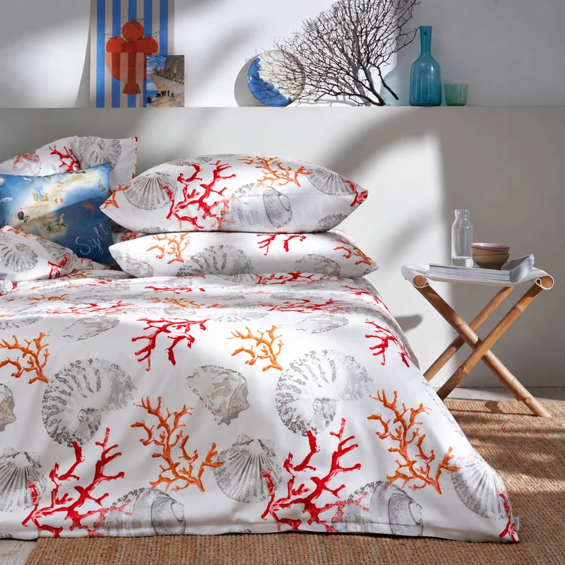APELT Coral Bettwäsche Baumwoll-Satin Corallen und Muscheln