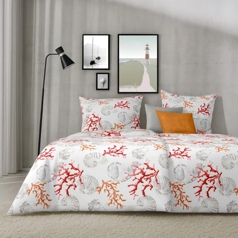 APELT Coral Bettwäsche Baumwoll-Satin Corallen und Muscheln