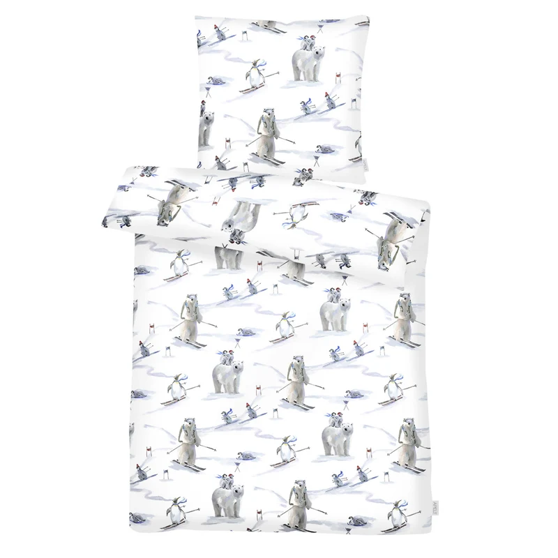APELT Nils Bettwäsche Baumwoll-Satin Eisbären und Pinguine auf der Piste