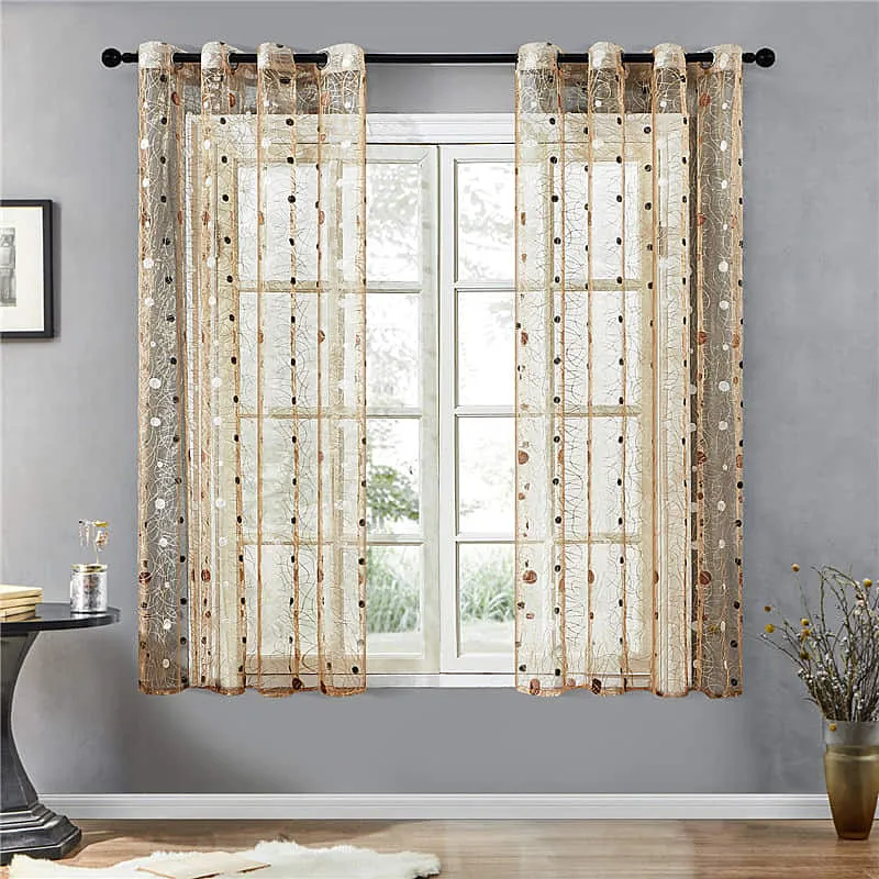 Braune Voile-Gardine mit Vogelmotiv