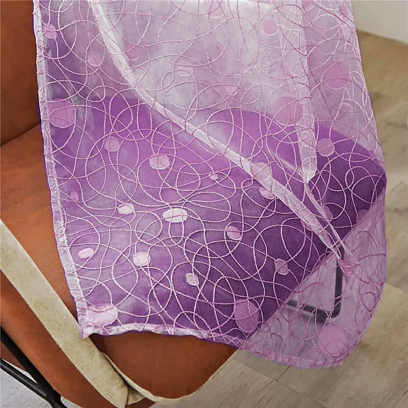 Lila Voile-Gardine mit Vogelmotiv