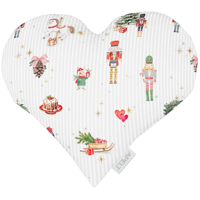 APELT 8100 Zierkissen Christmas-All-over mit Weihnachtsmotiven auf zarten Wäschestreifen