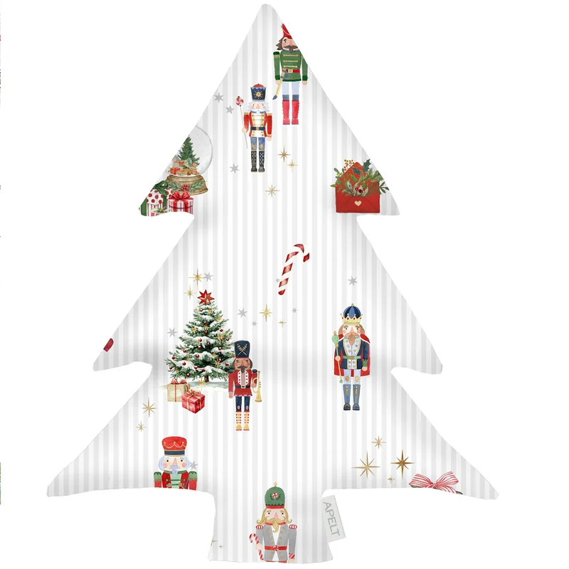 APELT 8100 Zierkissen Christmas-All-over mit Weihnachtsmotiven auf zarten Wäschestreifen