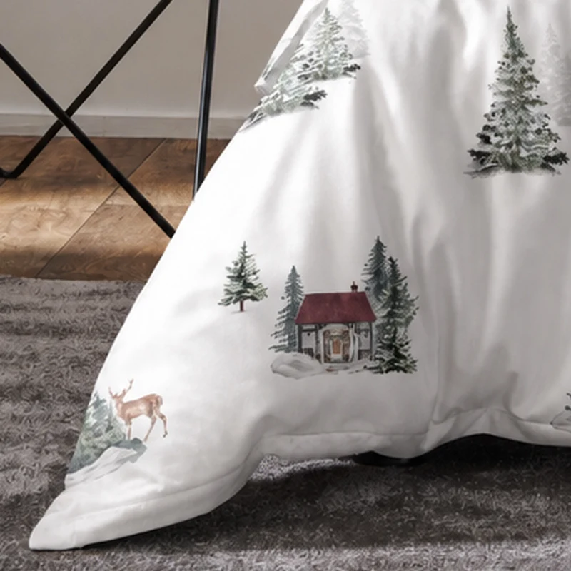 APELT Sven Bettwäsche Flanell Winterlandschaften mit romantischen Häuschen und Waldtieren