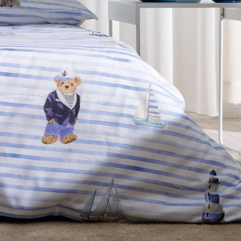 APELT Knut Bettwäsche Baumwoll-Satin Teddy im Yachtstil auf Streifen