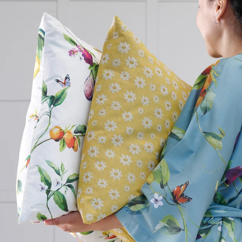 APELT Limone Bettwäsche Baumwoll-Satin Gemalte Sommerfrüchte und südliche Blütenzweige
