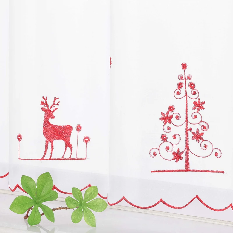 Weihnachtliche Scheibengardine mit Reh & Weihnachtsbaum