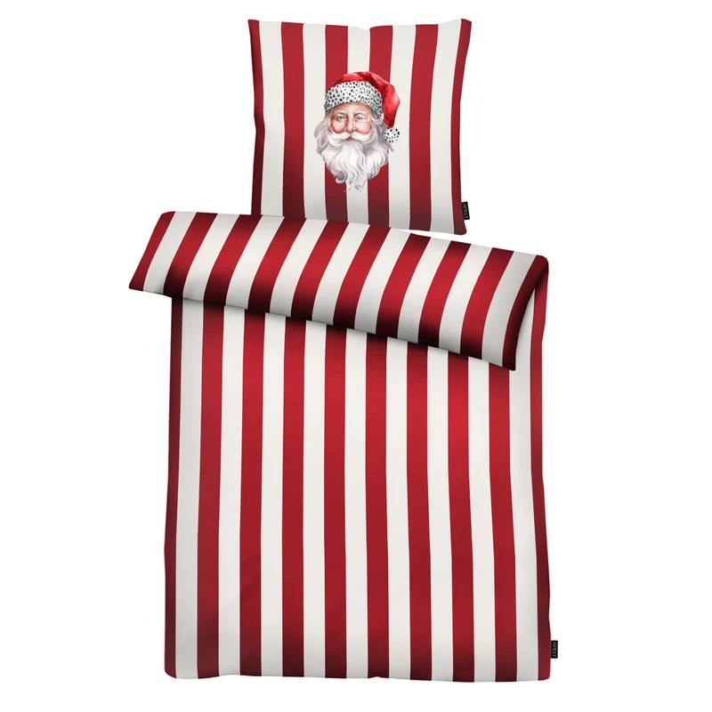 APELT Paul Bettwäsche Baumwoll-Satin Streifendesign mit Nikolaus ist auf dem Kopfkissen