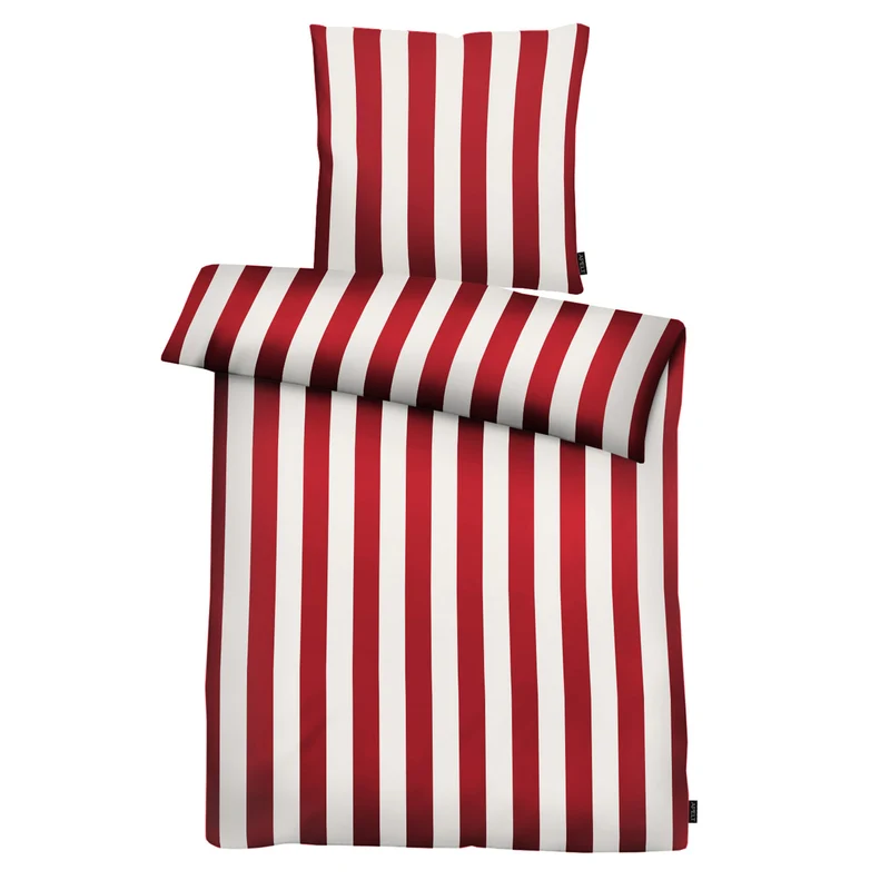APELT Paul Bettwäsche Baumwoll-Satin Streifendesign mit Nikolaus ist auf dem Kopfkissen