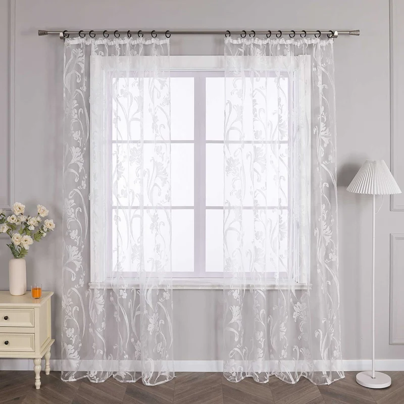 Gardine mit Blumenmuster halbtransparent 1 stück