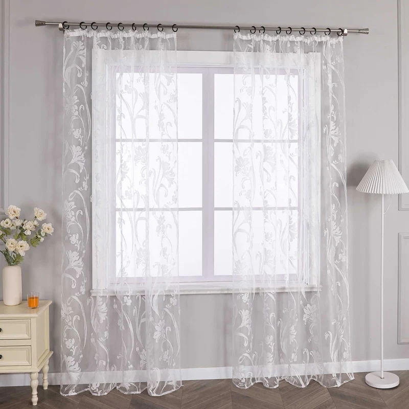 Gardine mit Blumenmuster halbtransparent 1 stück
