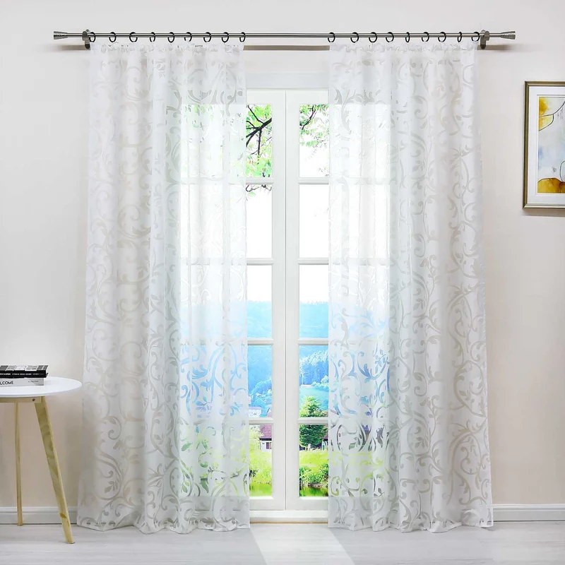 Gardine mit floralem Muster lichtdurchlässiger Fensterschal 1 Stück