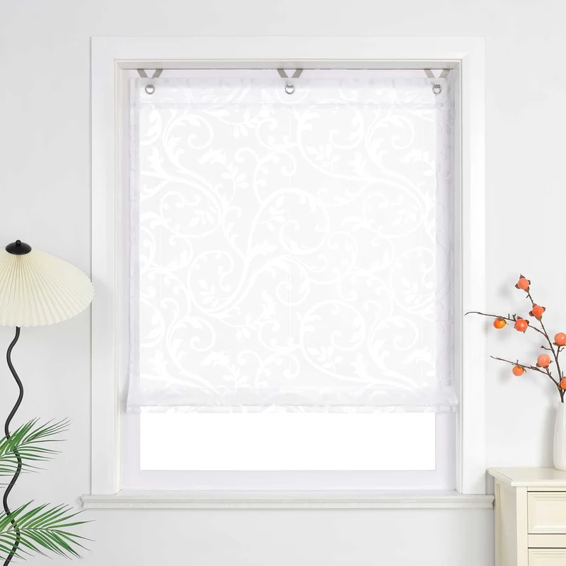 Rollo mit V-Haken transparent Burn-out-Technik Blumenmuster 1 Stück