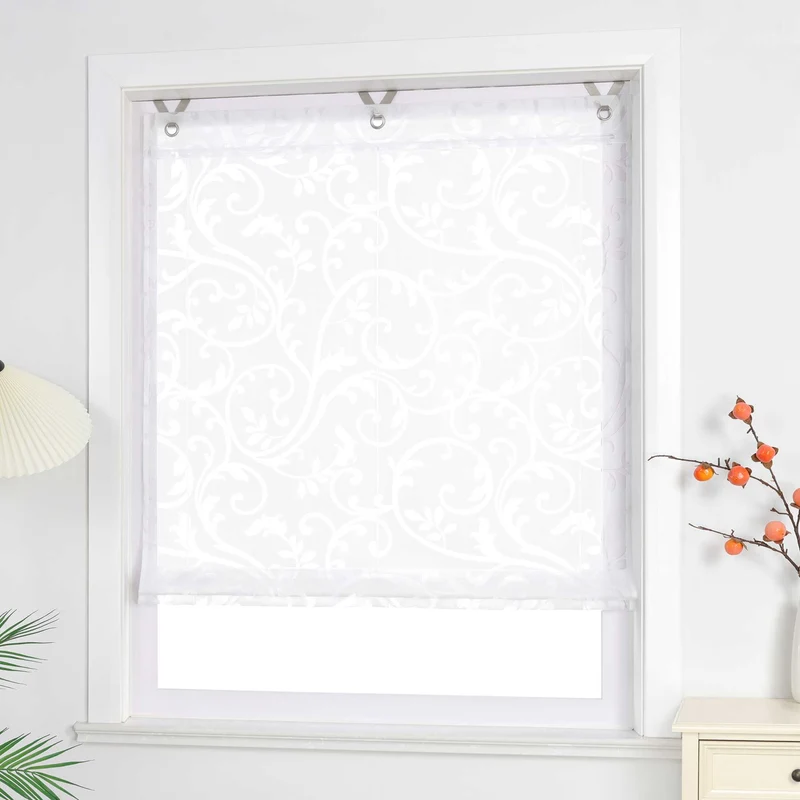 Rollo mit V-Haken transparent Burn-out-Technik Blumenmuster 1 Stück