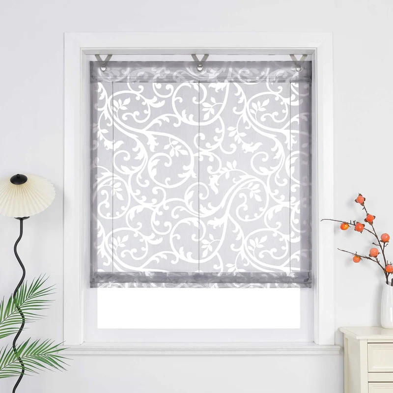 Rollo mit V-Haken transparent Burn-out-Technik Blumenmuster 1 Stück
