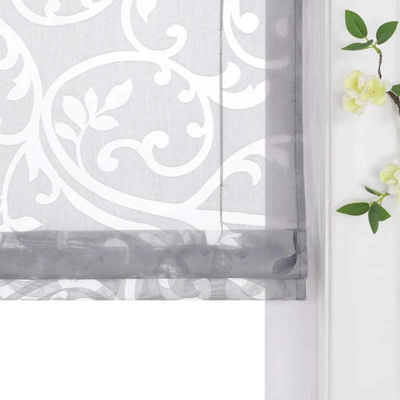 Rollo mit V-Haken transparent Burn-out-Technik Blumenmuster 1 Stück