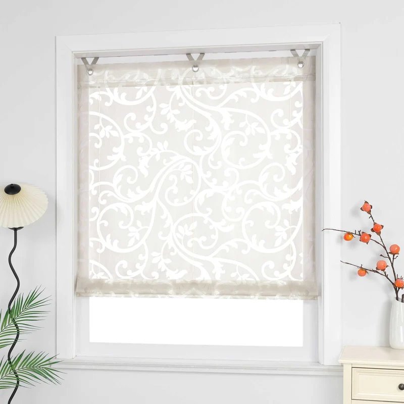 Rollo mit V-Haken transparent Burn-out-Technik Blumenmuster 1 Stück