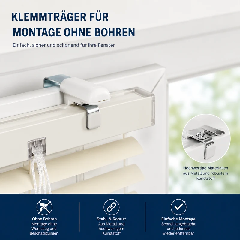 ourdeco® Metallklemmträger für Alu-Jalousie | weiß