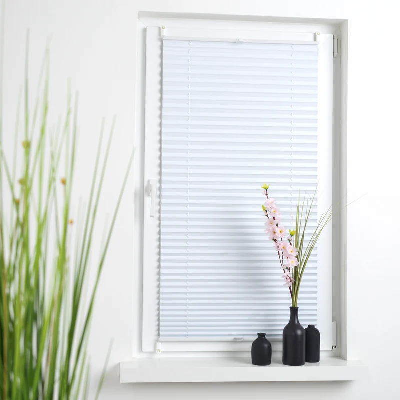 ourdeco® Klemmfix-Plissee | verdunkelnd | Thermo-Beschichtung | ohne Bohren | Metallklemmträger |verschieden Größen | weiß, beige