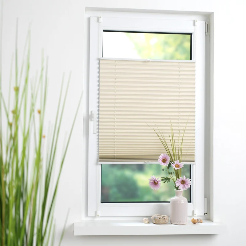 ourdeco® Klemmfix-Plissee | verdunkelnd | Thermo-Beschichtung | ohne Bohren | Metallklemmträger |verschieden Größen | weiß, beige