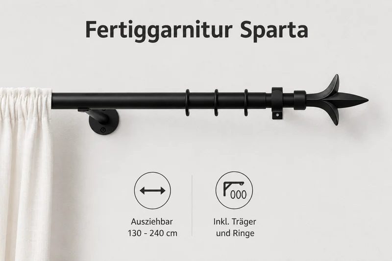 ourdeco® Fertiggarnitur | ausziehbar 130-240 cm | Ø 16 mm |verschiedene Modelle | verschiedene Farben