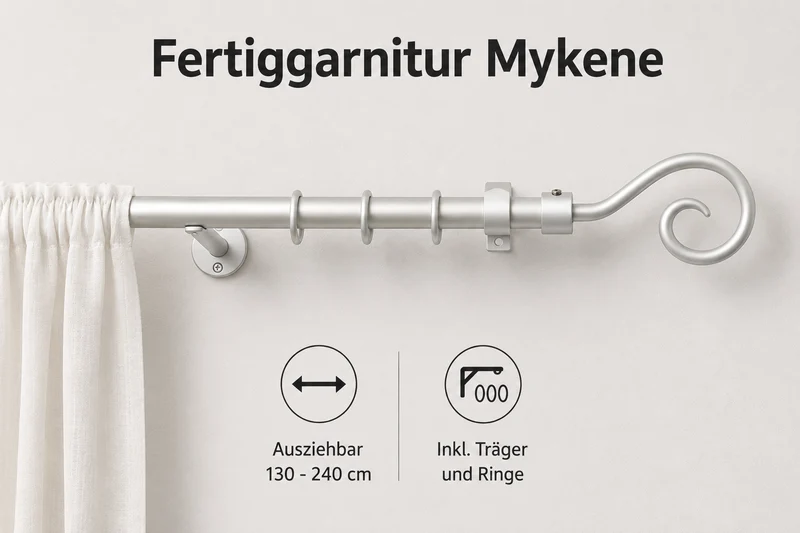 ourdeco® Fertiggarnitur | ausziehbar 130-240 cm | Ø 16 mm |verschiedene Modelle | verschiedene Farben