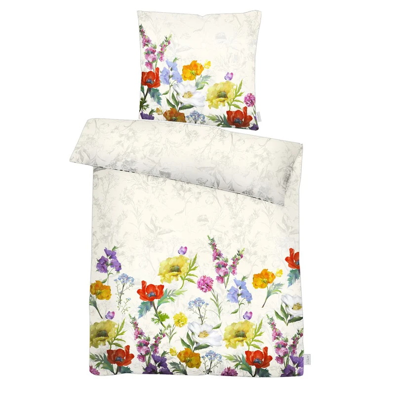 APELT Fiora Bettwäsche Baumwoll-Satin Sommerwiese mit bunten Blumen