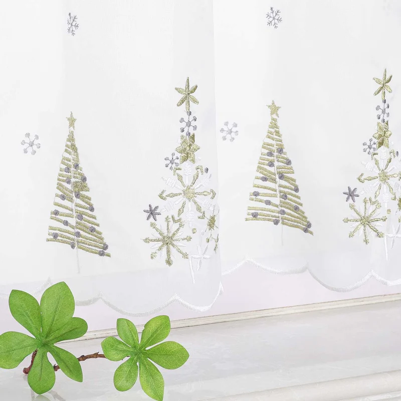 Scheibengardine Weihnachtsdeko mit goldenen Tannenbäumen