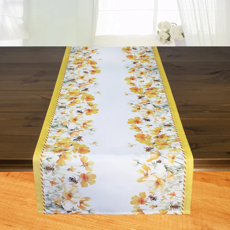 Fischer Fensterbilder Tischläufer mit Digitaldruck 40x140cm Blumenwiese mit Bienen