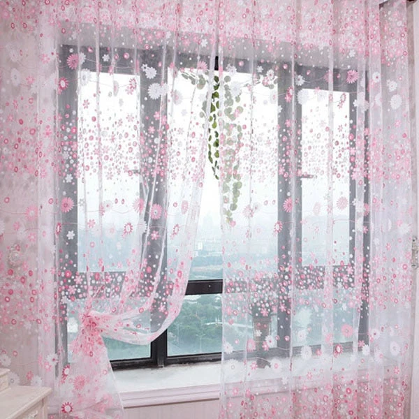 Rosa Voile Vorhang mit Blumenmuster