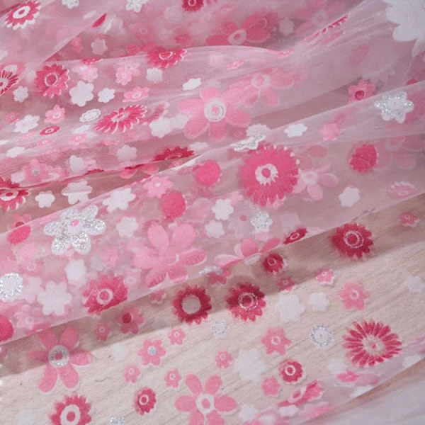 Rosa Voile Vorhang mit Blumenmuster
