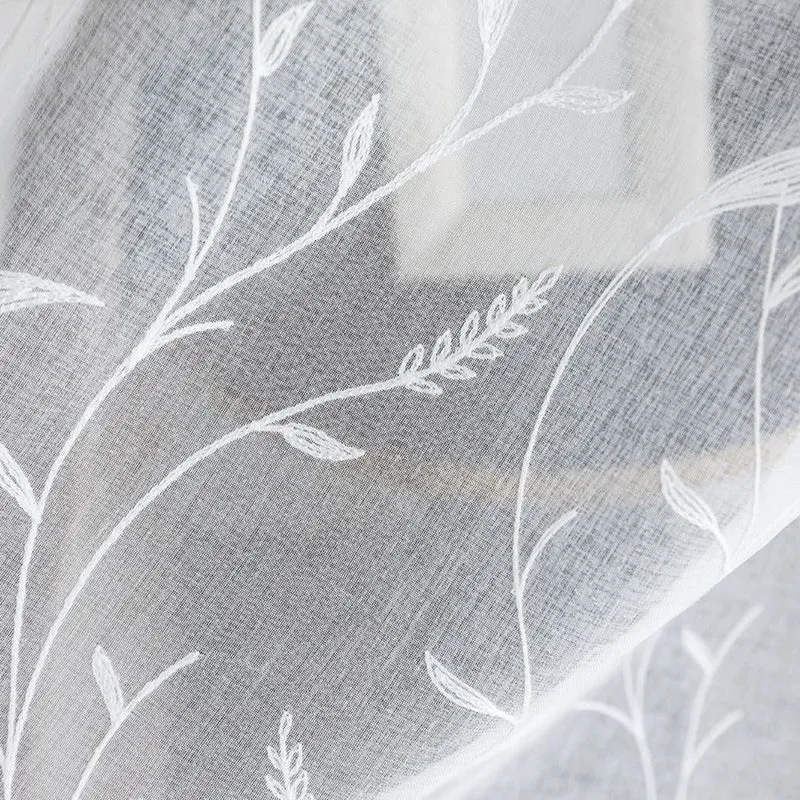 Voile Vorhang in Leinenoptik mit Stickerei