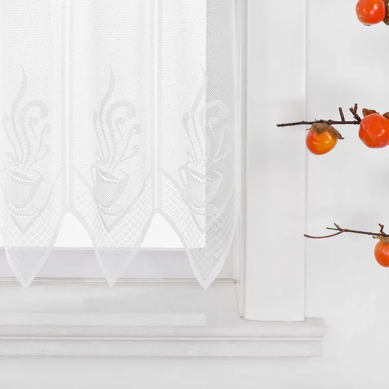Transparent Scheibengardine mit Cafe Muster