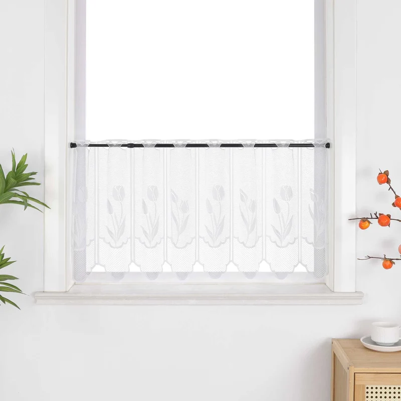 Transparent Scheibengardine mit Tulpen-Muster