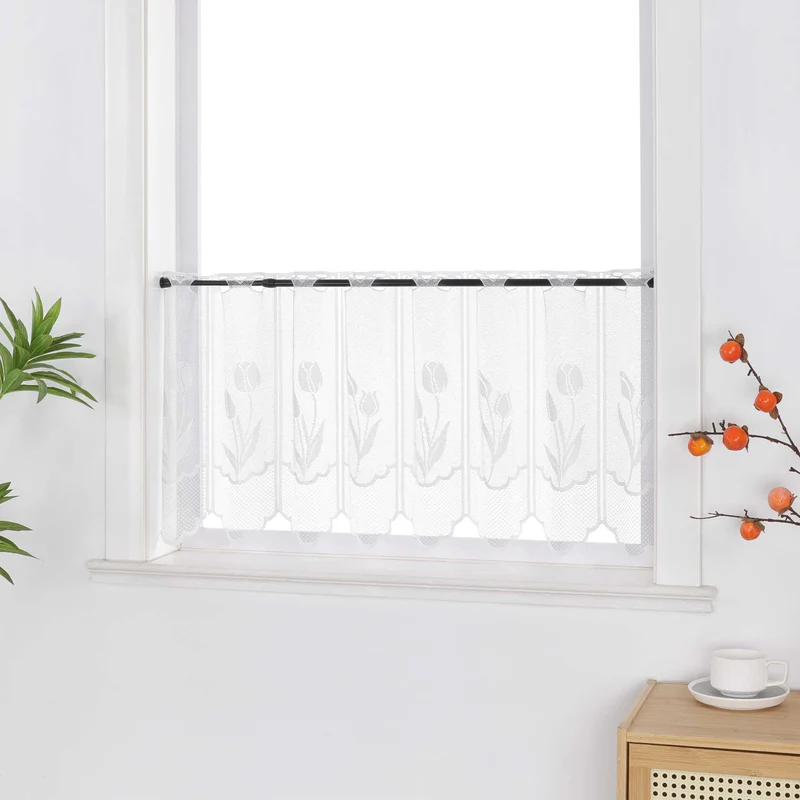 Transparent Scheibengardine mit Tulpen-Muster
