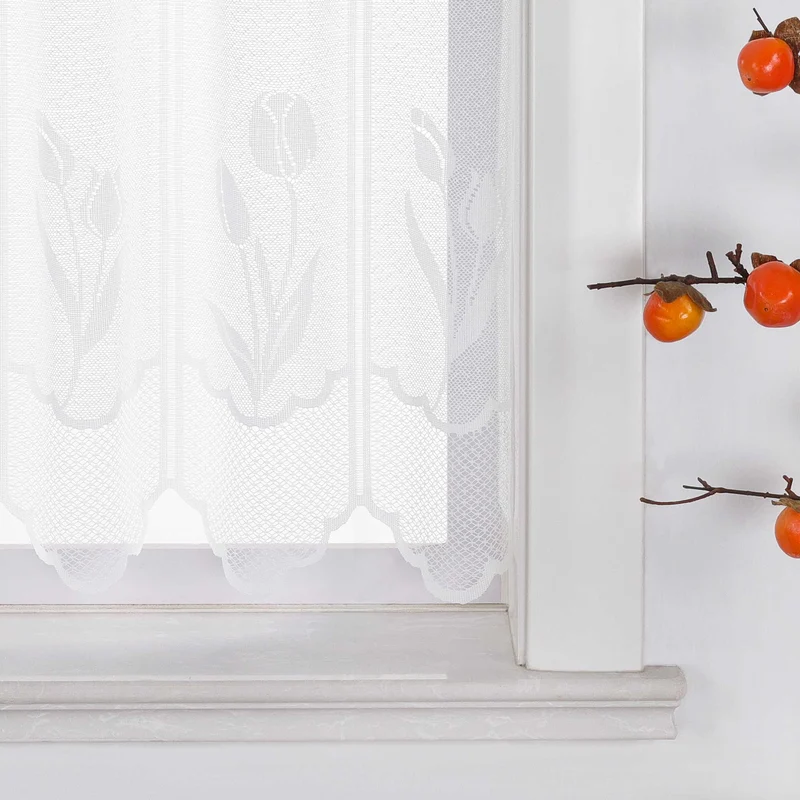 Transparent Scheibengardine mit Tulpen-Muster