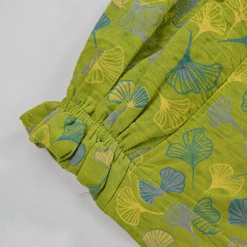 Baumwoll-Pyjamahose mit grünem Ginkgoblatt