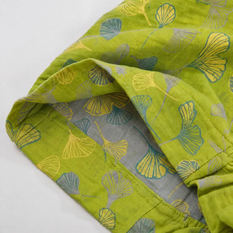 Baumwoll-Pyjamahose mit grünem Ginkgoblatt