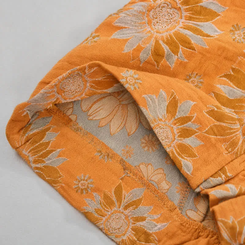 Vintage-Sonnenblumen-Baumwoll-Loungewear-Hose