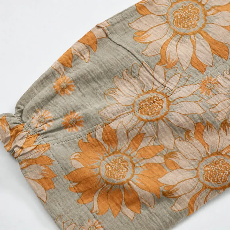 Vintage-Sonnenblumen-Baumwoll-Loungewear-Hose