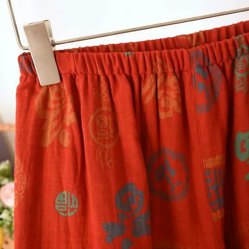 Chinesischer roter Baumwoll-Pyjama-Set mit Fu-Motiv