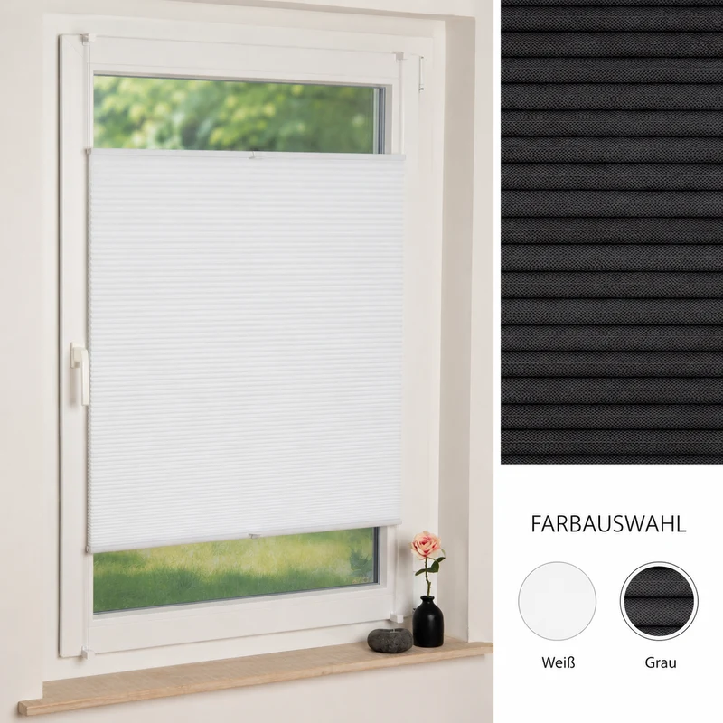 ourdeco® Klemmfix-Wabenplissee | lichtdurchlässig | ohne Bohren | Metallklemmträger | weiß, grau