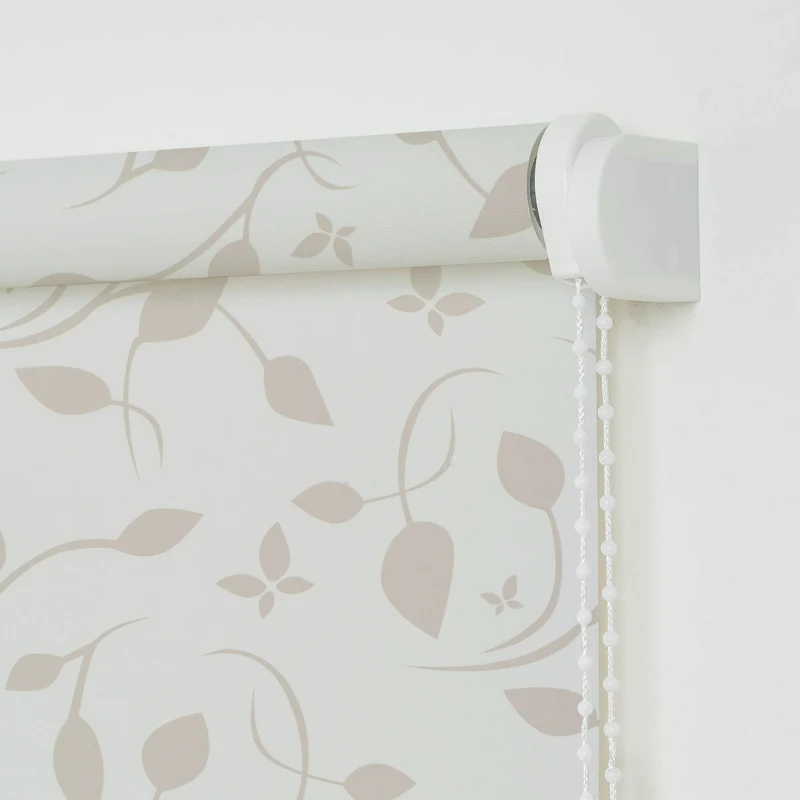 ourdeco® Seitenzugrollo Dekor | lichtdurchlässig | Druck Blätter , Ranke weiß/taupe, Ornament Ivory & Graphite