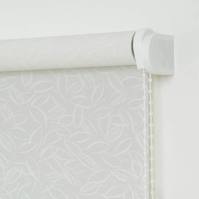 ourdeco® Seitenzugrollo Dekor | lichtdurchlässig | Druck Blätter , Ranke weiß/taupe, Ornament Ivory & Graphite