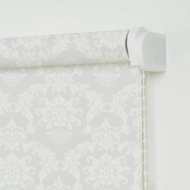 ourdeco® Seitenzugrollo Dekor | lichtdurchlässig | Druck Blätter , Ranke weiß/taupe, Ornament Ivory & Graphite