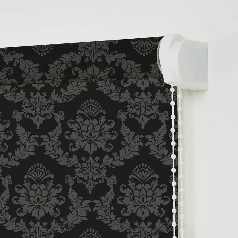 ourdeco® Seitenzugrollo Dekor | lichtdurchlässig | Druck Blätter , Ranke weiß/taupe, Ornament Ivory & Graphite