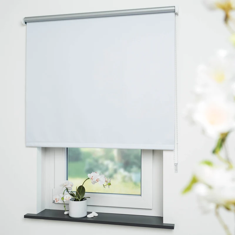 ourdeco® Seitenzugrollo | verdunkelnd | Thermo-Beschichtung | weiß, anthrazit, linen