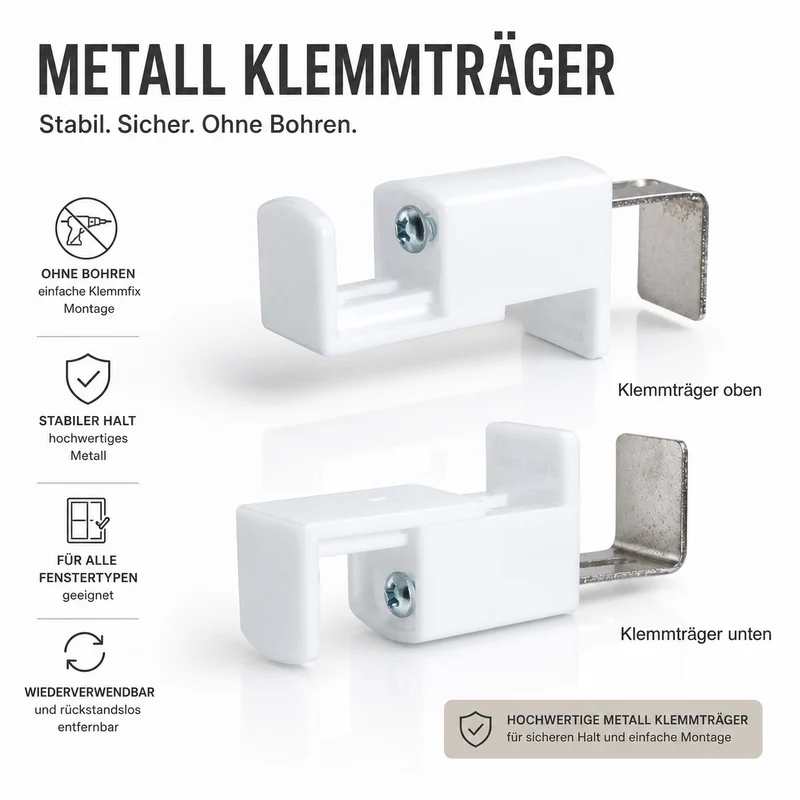 ourdeco® Metall Klemmträger für Plissee | Set 4 Stück | weiß