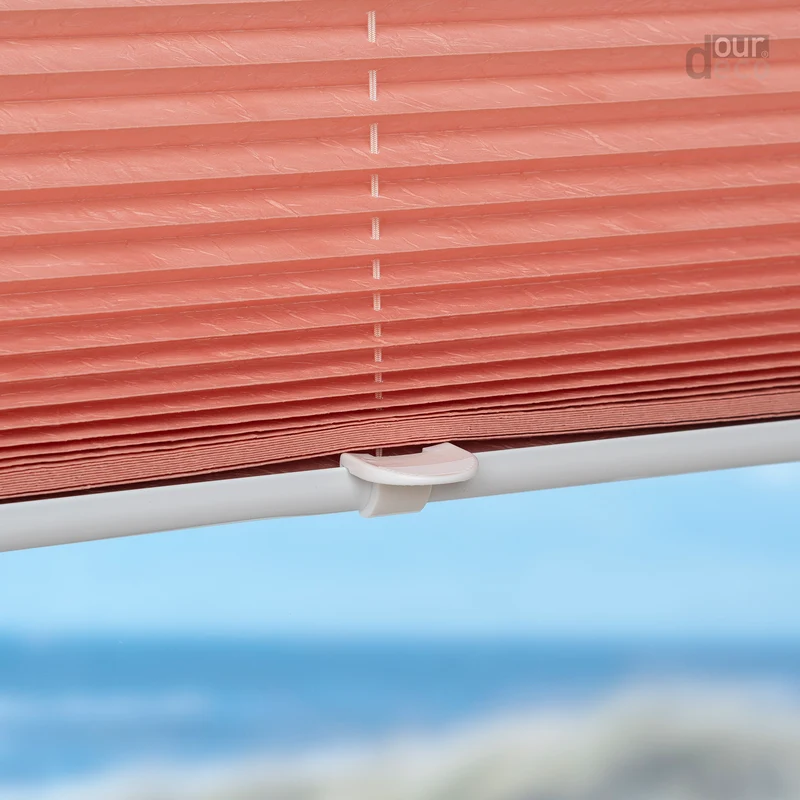 ourdeco® Klemmfix-Plissee | ohne Bohren | Jeansblue, Lachs