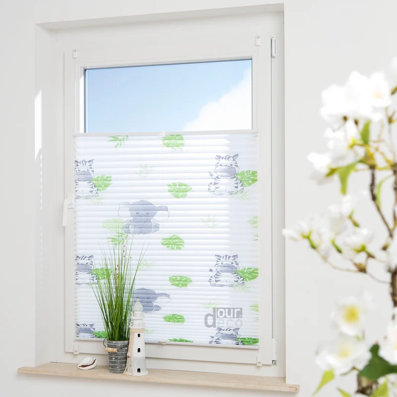 ourdeco® Kinder‑Plissee „Hanni und Luc“, weiß, lichtdurchlässig, einfache Klemmfix‑Montage ohne Bohren